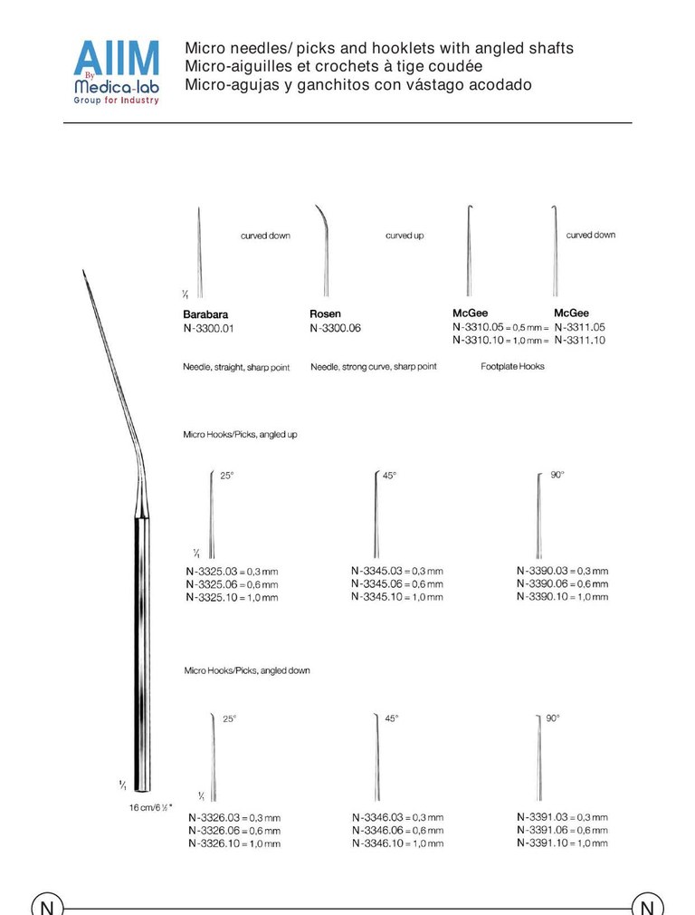 Angled-Shaft Micro Needles, Picks and Hooklets
