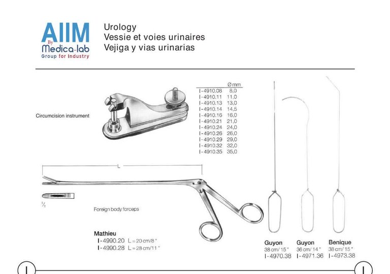 Instrument de circoncision, pince à corps étrangers et guides pour sondes