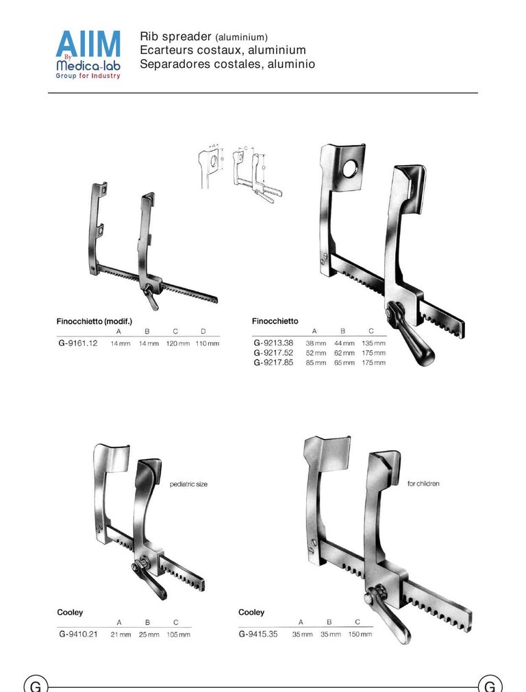 Écarteur costal de Finocchietto, aluminium