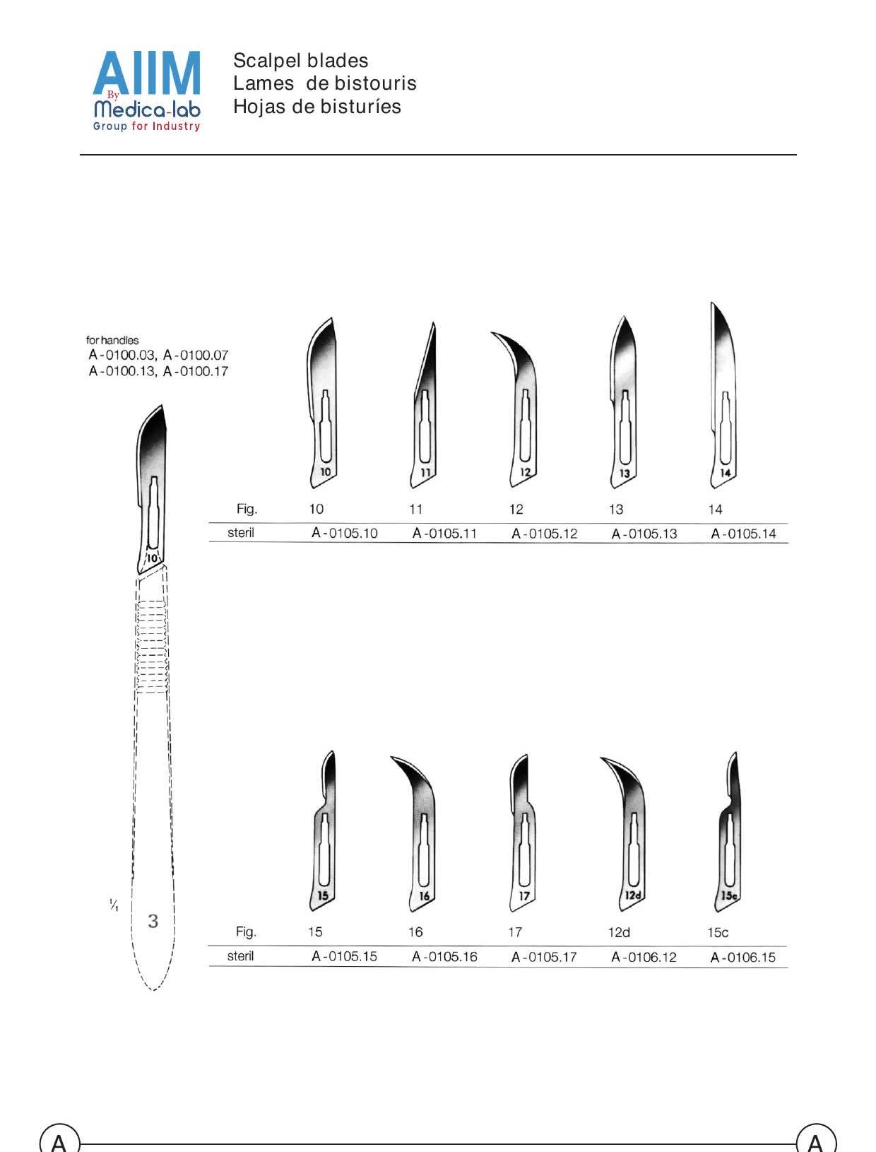 Lames de bistouri type Bard-Parker (n° 10 à 17)