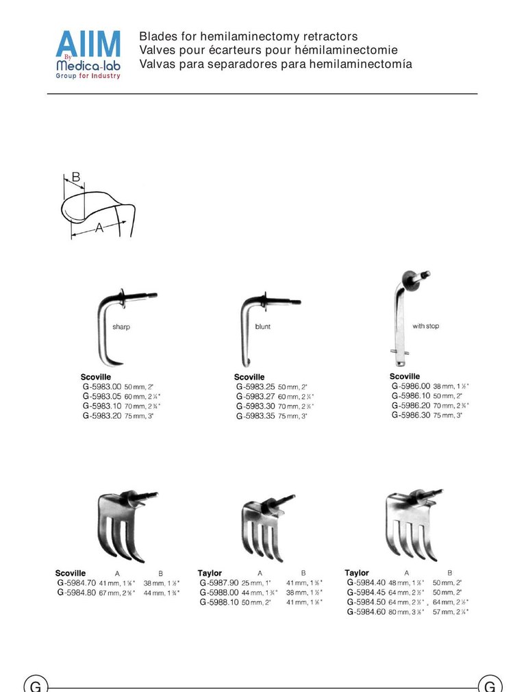 Scoville-Taylor Hemilaminectomy Retractor Blades